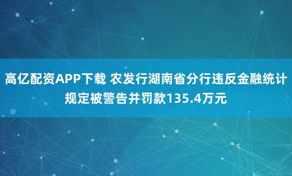 高亿配资APP下载 农发行湖南省分行违反金融统计规定被警告并罚款135.4万元