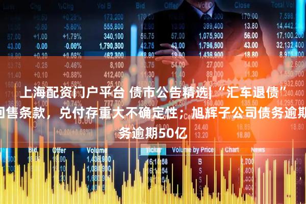 上海配资门户平台 债市公告精选| “汇车退债”触发回售条款，兑付存重大不确定性；旭辉子公司债务逾期50亿